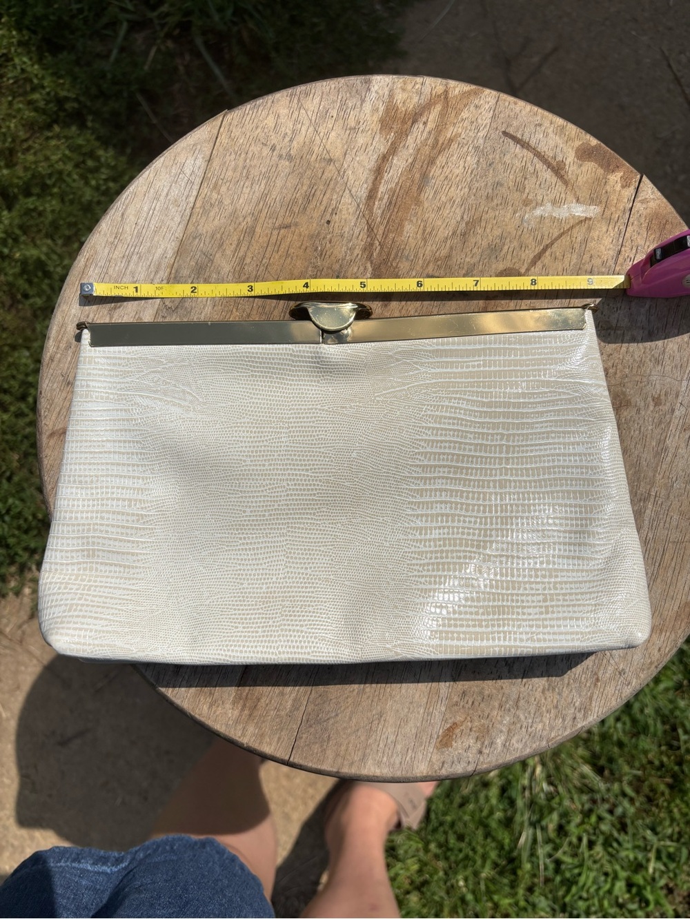 Vintage 1960s Etra Cream Lizard-Embossed Leather Convertible Clutch
